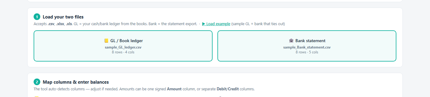 Load your GL ledger and bank statement