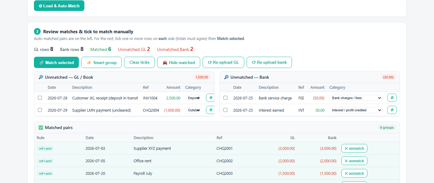 Review matches and match manually