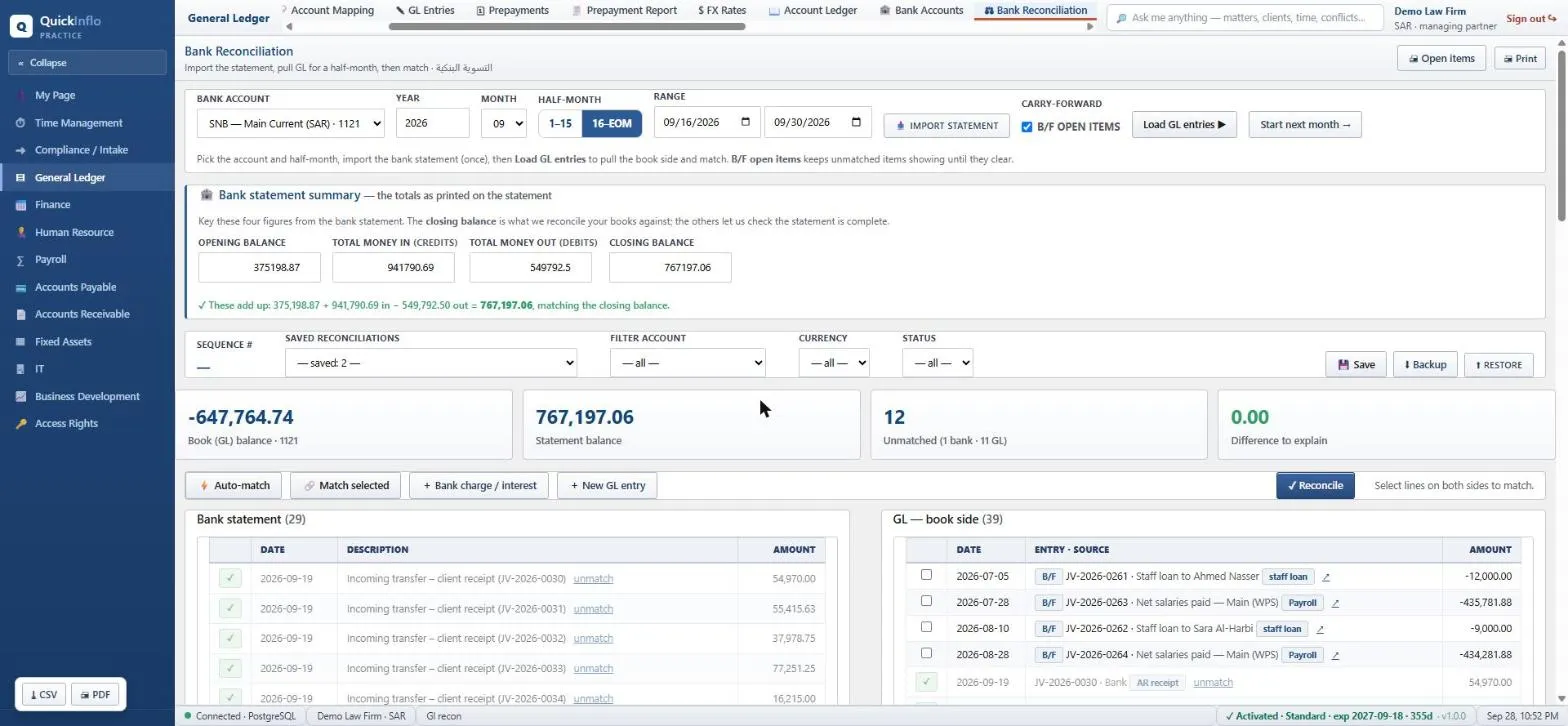 Bank Reconciliation — reconciled