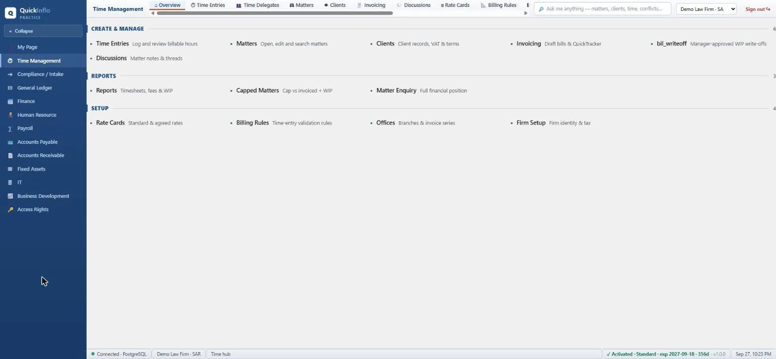 QuickPMS Time Management — module landing page