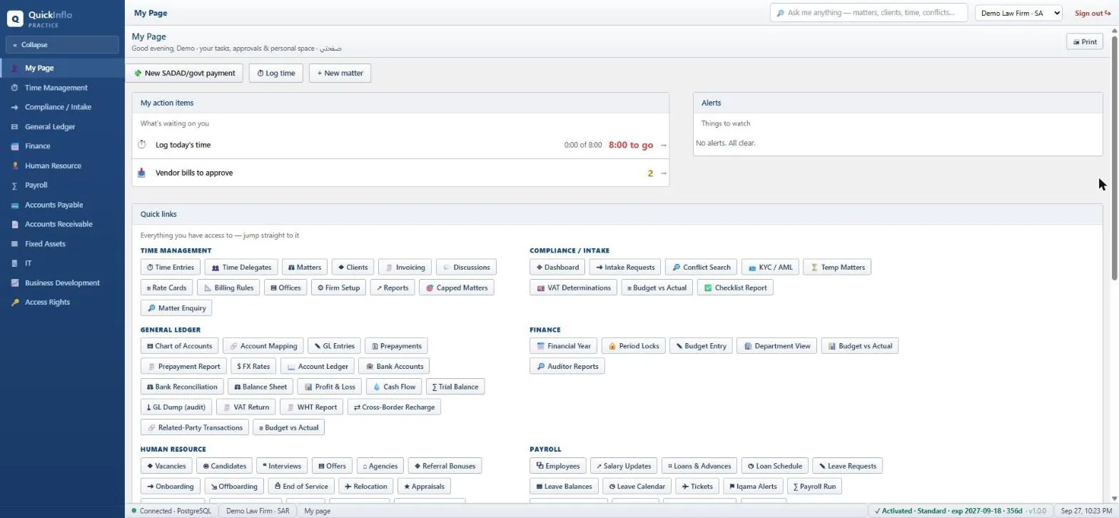 QuickPMS My Page in English — one login, every module