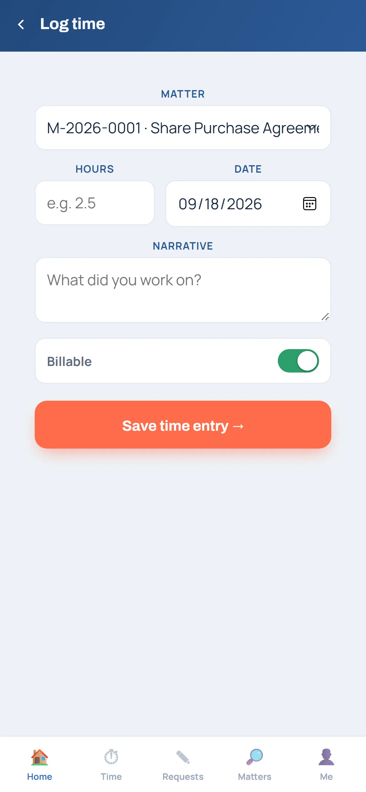 QuickPMS mobile — log time