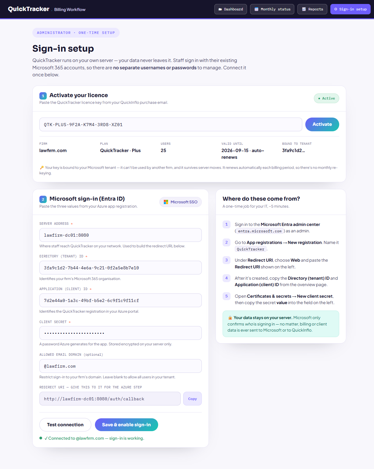 Sign-in setup — connect Microsoft SSO in minutes