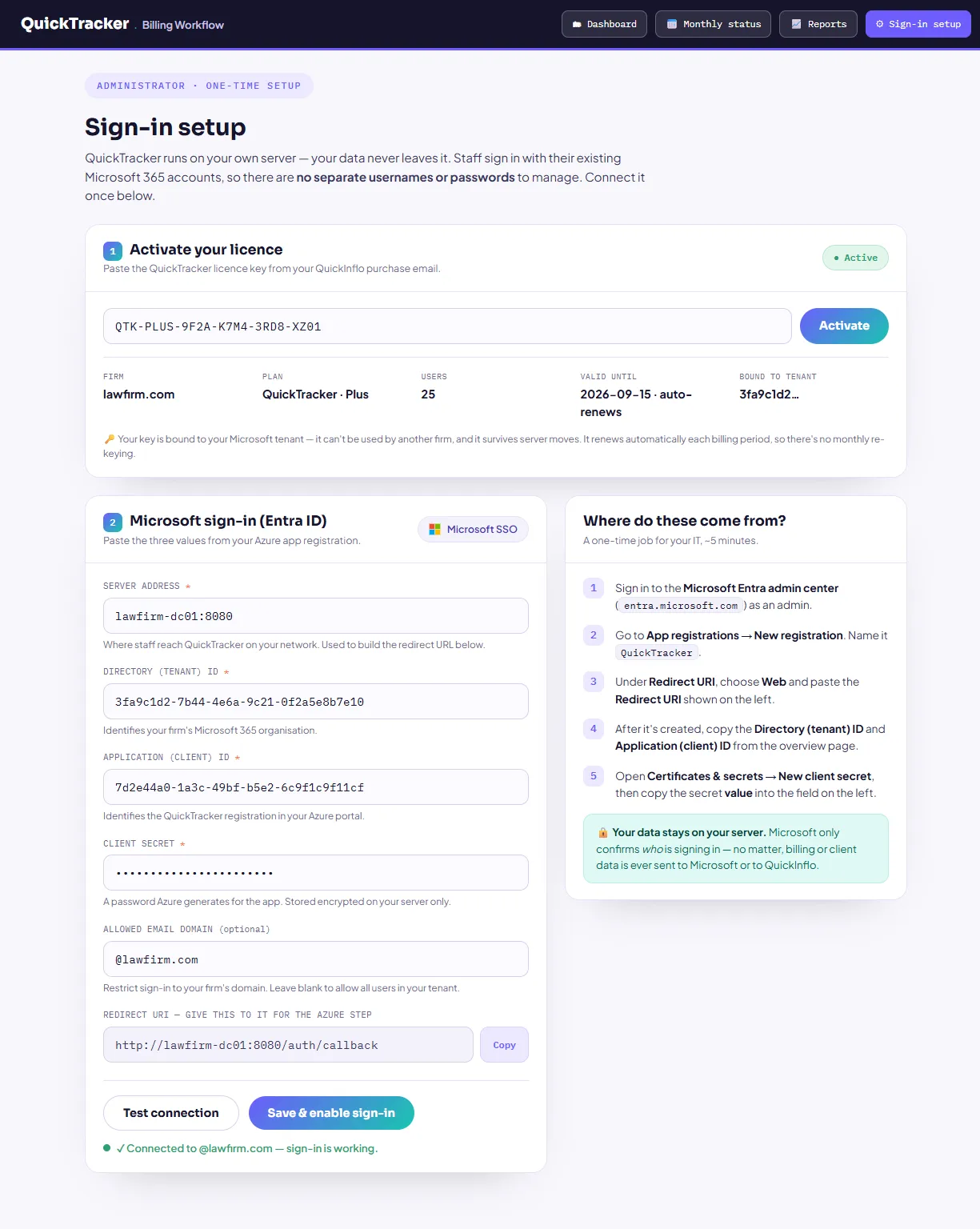 Sign-in setup — connect Microsoft SSO in minutes