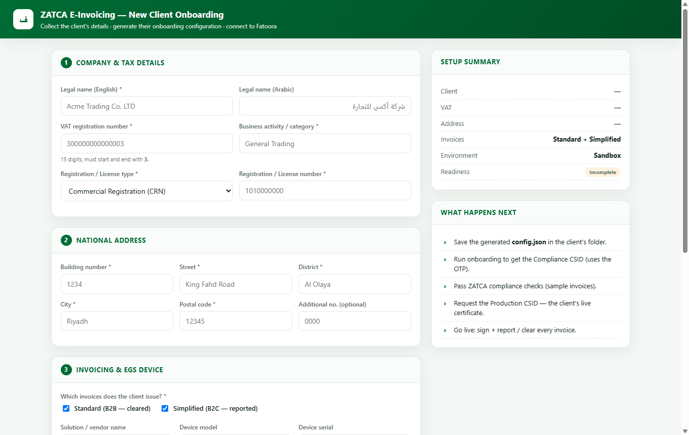 Guided ZATCA onboarding