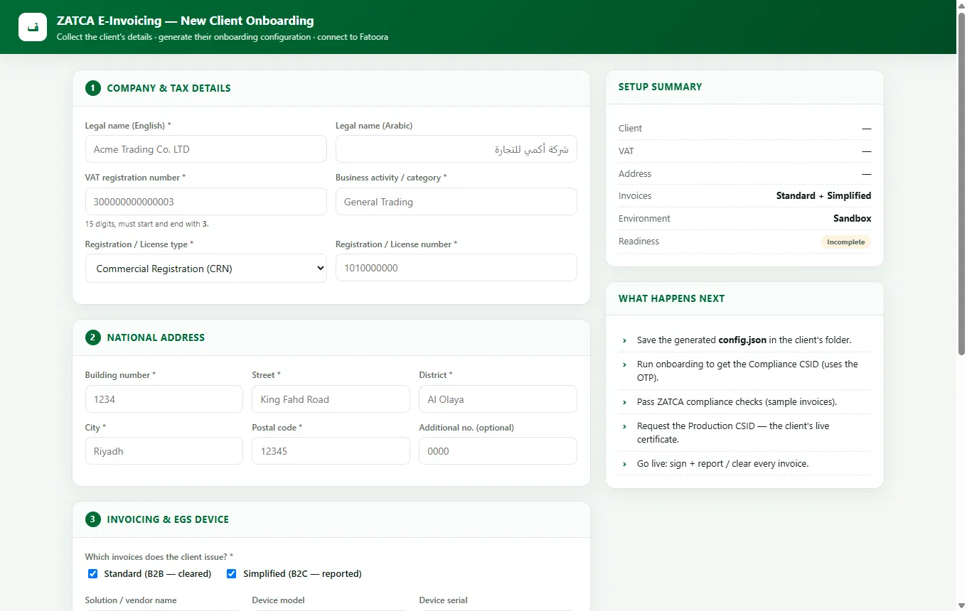 Guided ZATCA onboarding