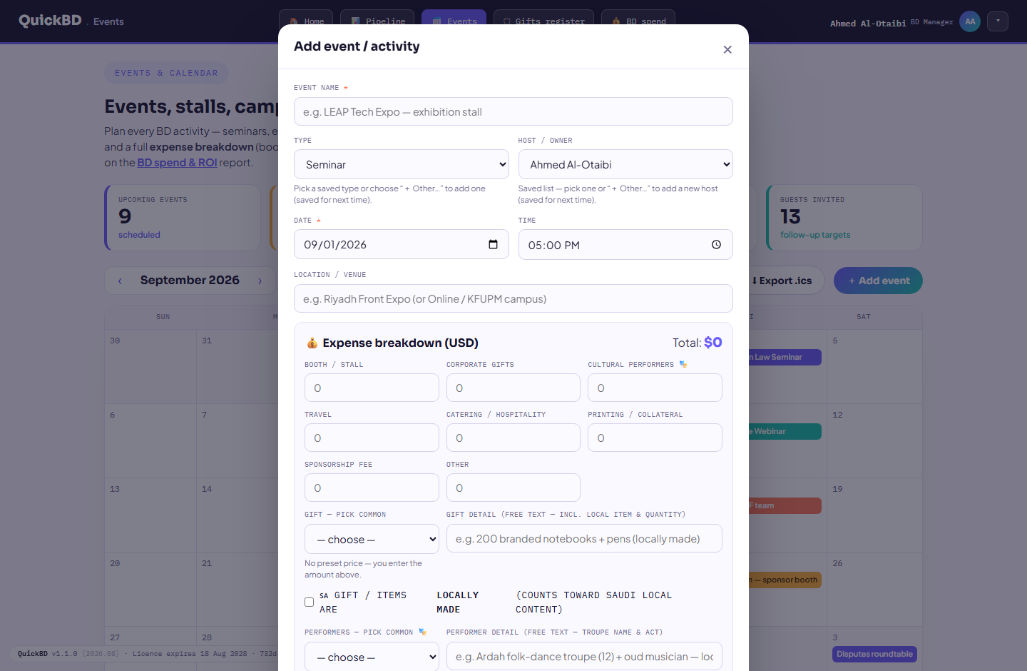 Add event form