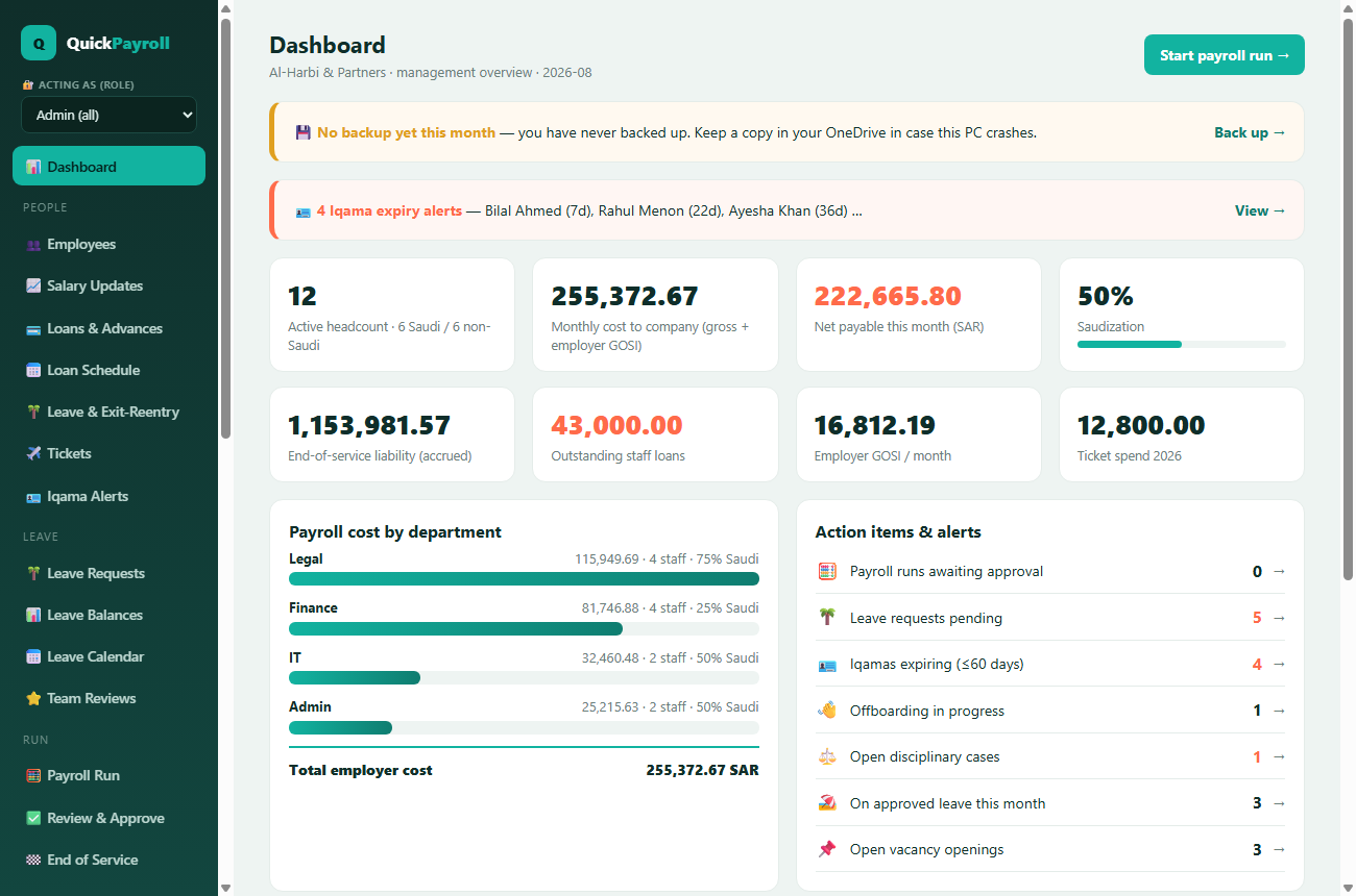 QuickPayroll dashboard