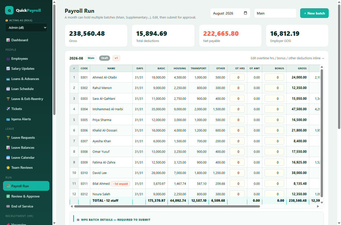 Payroll run